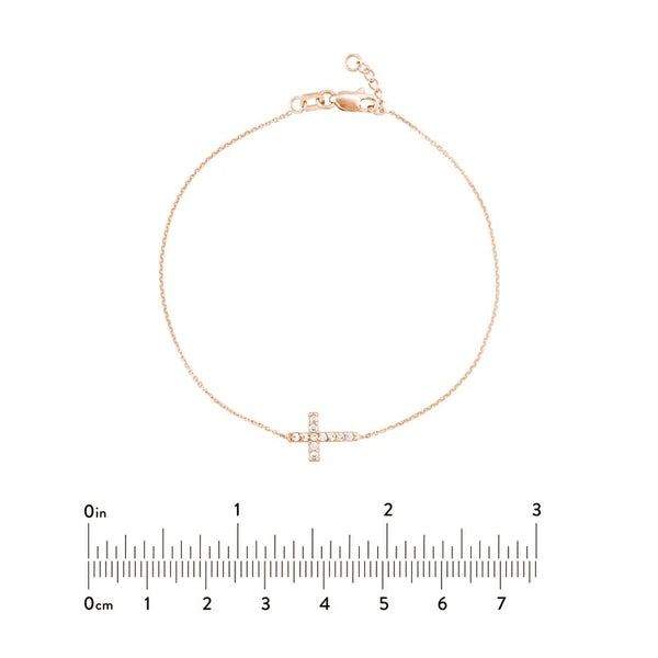 Sideways Mini CZ Cross Adjustable Bracelet