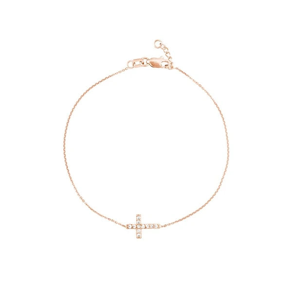Sideways Mini CZ Cross Adjustable Bracelet