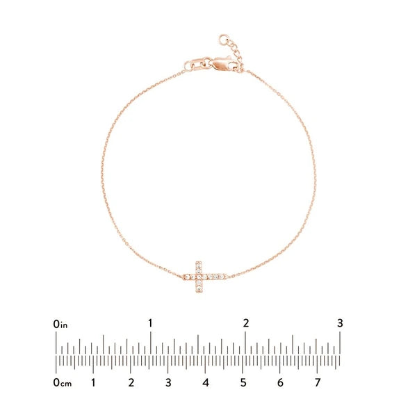 Sideways Mini CZ Cross Adjustable Bracelet