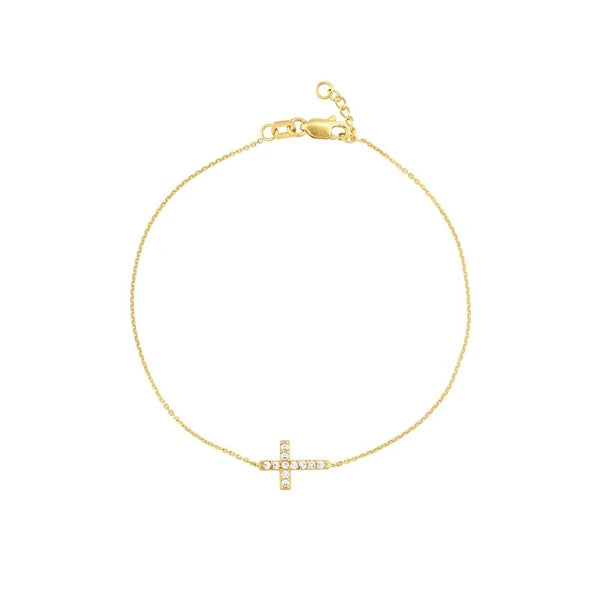 Sideways Mini CZ Cross Adjustable Bracelet
