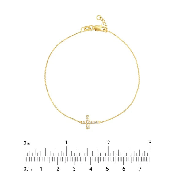 Sideways Mini CZ Cross Adjustable Bracelet
