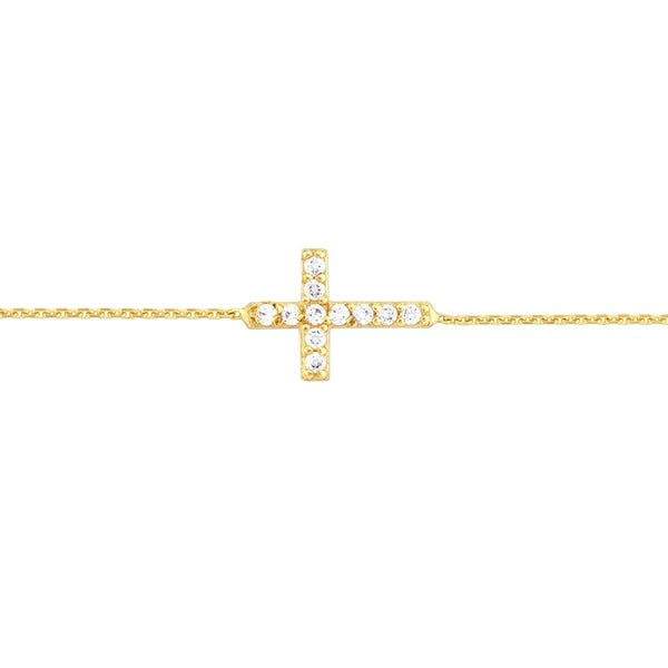 Sideways Mini CZ Cross Adjustable Bracelet