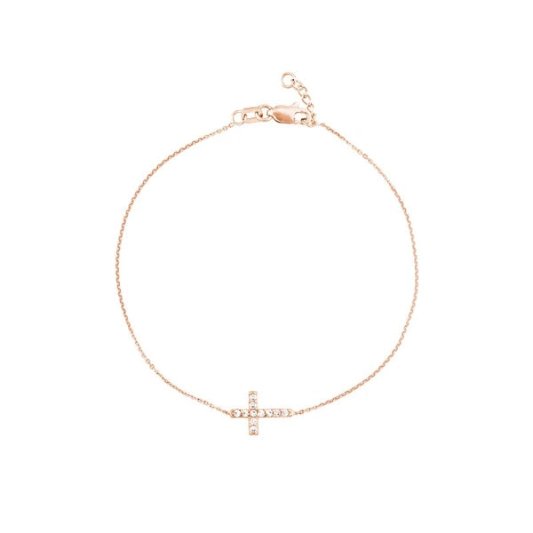 Sideways Mini CZ Cross Adjustable Bracelet