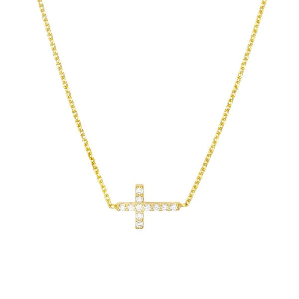 Sideways Mini CZ Cross Adjustable Necklace