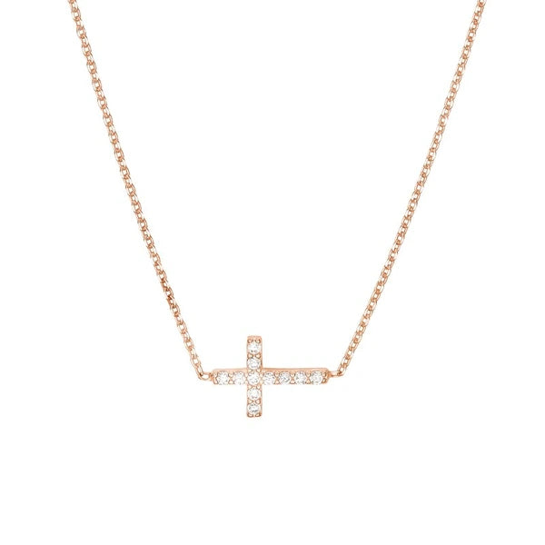 Sideways Mini CZ Cross Adjustable Necklace