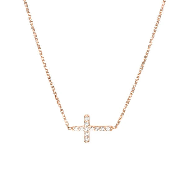 Sideways Mini CZ Cross Adjustable Necklace