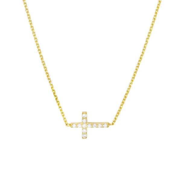 Sideways Mini CZ Cross Adjustable Necklace