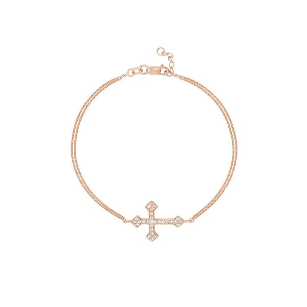 Plated Sterling Silver Sideways CZ Cross Bracelet