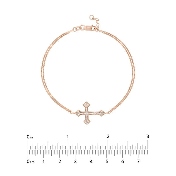 Plated Sterling Silver Sideways CZ Cross Bracelet