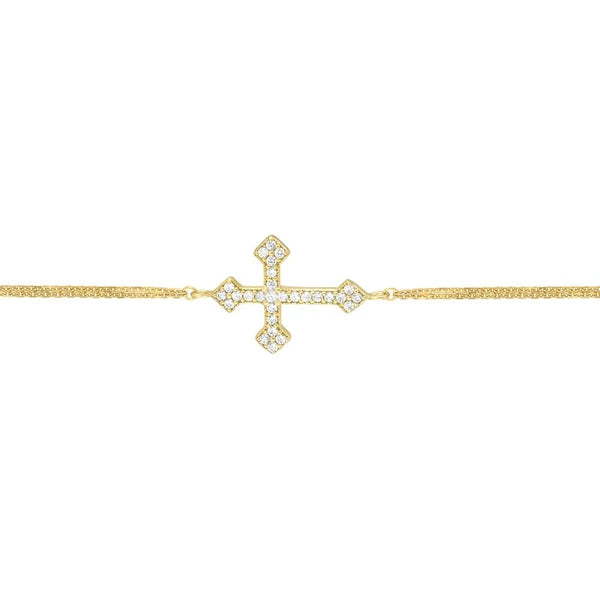 Plated Sterling Silver Sideways CZ Cross Bracelet