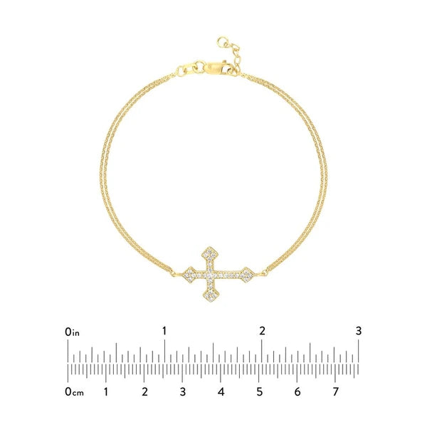 Plated Sterling Silver Sideways CZ Cross Bracelet