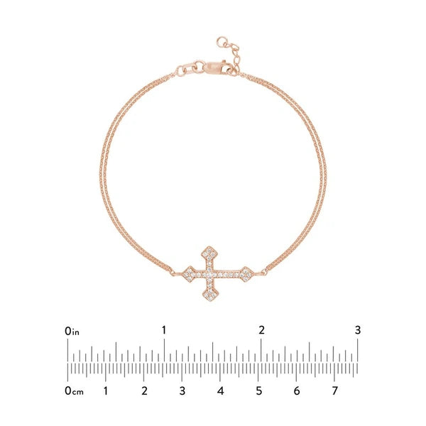 Plated Sterling Silver Sideways CZ Cross Bracelet