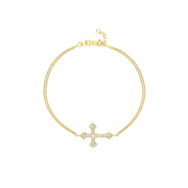 Plated Sterling Silver Sideways CZ Cross Bracelet