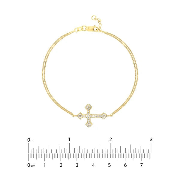 Plated Sterling Silver Sideways CZ Cross Bracelet