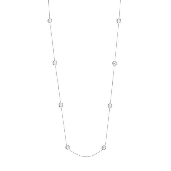 Sterling Silver Polished Bead Station Long Necklace