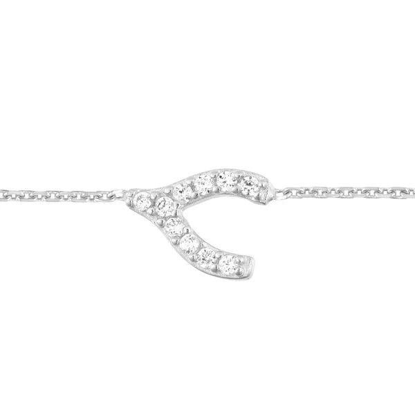 Sideways Mini CZ Wishbone Adj. Bracelet