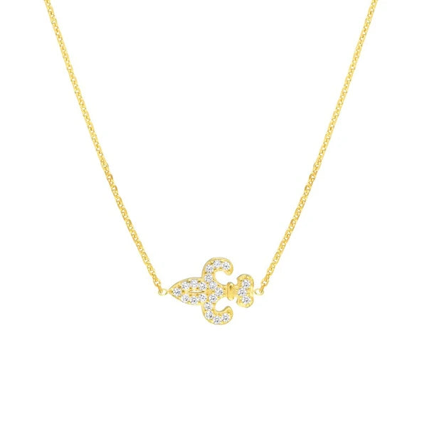 Sideways Mini CZ Fleur-de-Lis Necklace