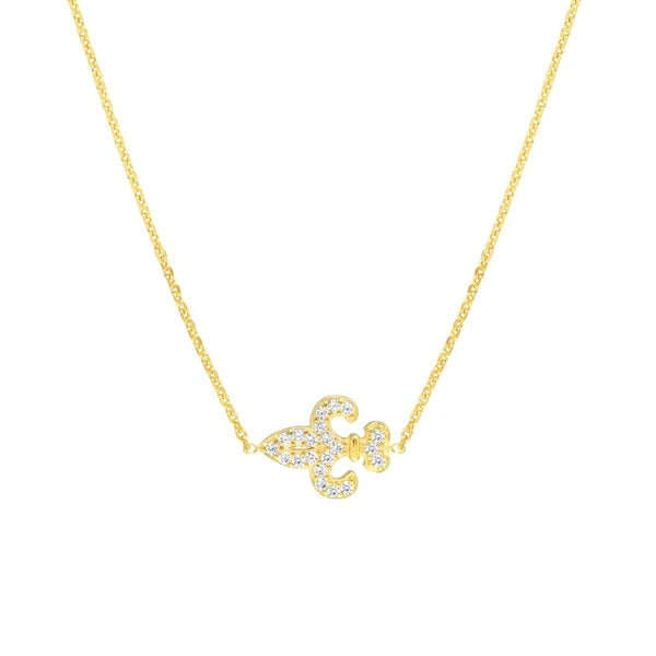 Sideways Mini CZ Fleur-de-Lis Necklace