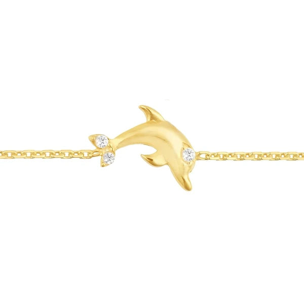 Plated Sterling Silver Mini CZ Dolphin Bracelet