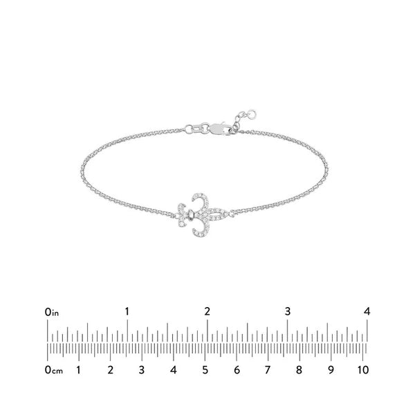 Sterling Silver CZ Fleur-De-Lis Adjustable Bracelet