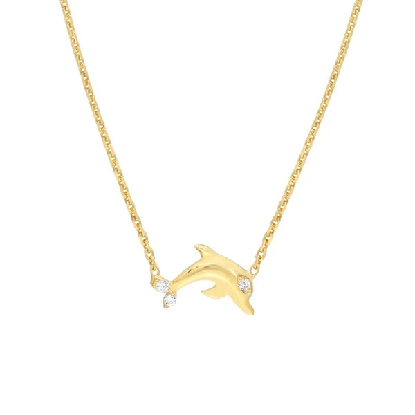 Plated Sterling Silver Mini CZ Dolphin Necklace