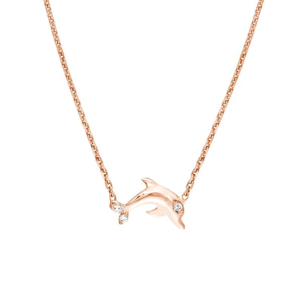 Plated Sterling Silver Mini CZ Dolphin Necklace