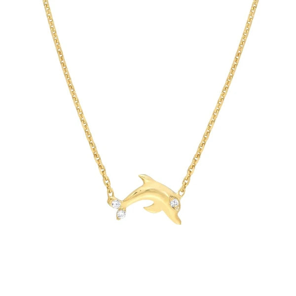 Plated Sterling Silver Mini CZ Dolphin Necklace