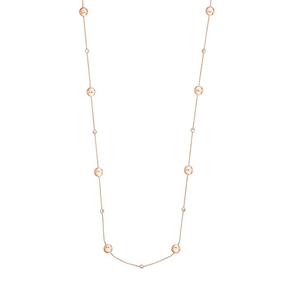 Sterling Silver Polished Bead and CZ Station Long Necklace