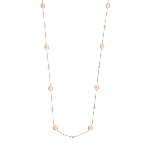 Sterling Silver Polished Bead and CZ Station Long Necklace