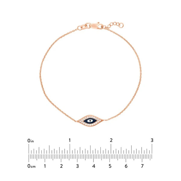 Sterling Silver CZ Evil Eye Adjustable Bracelet