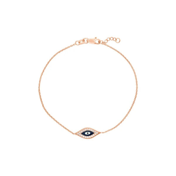 Sterling Silver CZ Evil Eye Adjustable Bracelet