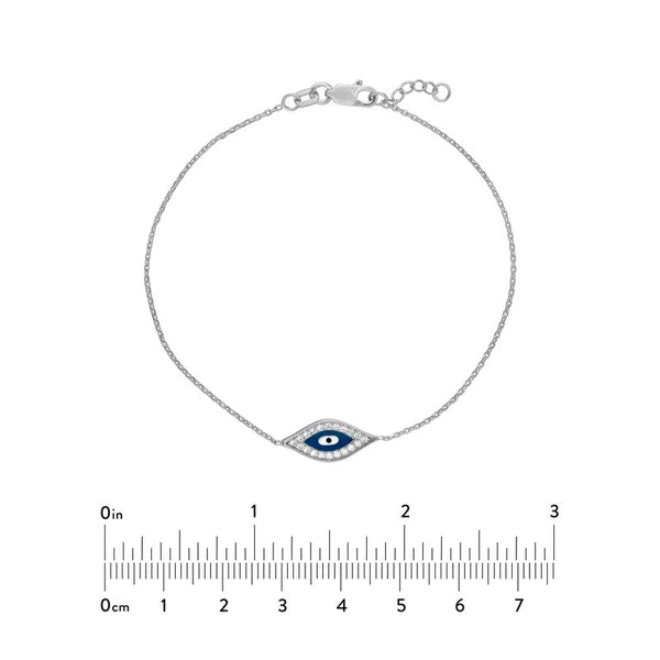 Sterling Silver CZ Evil Eye Adjustable Bracelet
