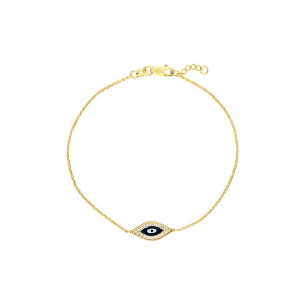 Sterling Silver CZ Evil Eye Adjustable Bracelet