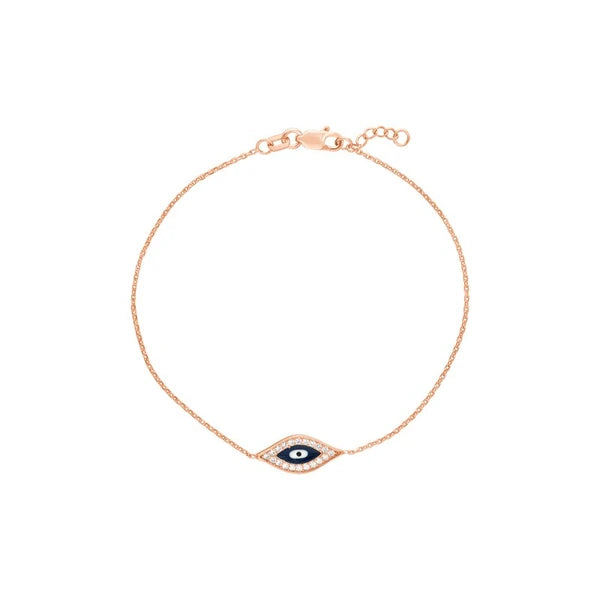 Sterling Silver CZ Evil Eye Adjustable Bracelet