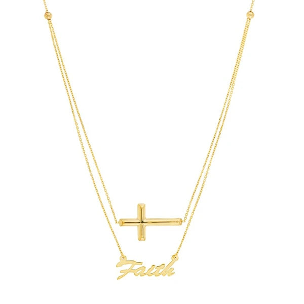 Cross and Faith Layered Duo Adj. Necklace