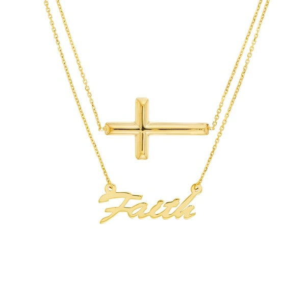 Cross and Faith Layered Duo Adj. Necklace