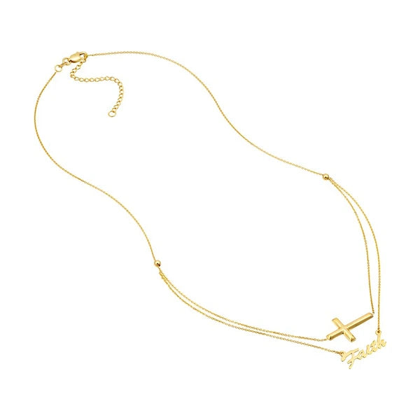 Cross and Faith Layered Duo Adj. Necklace