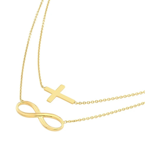 Cross and Infinity Layered Duo Necklace