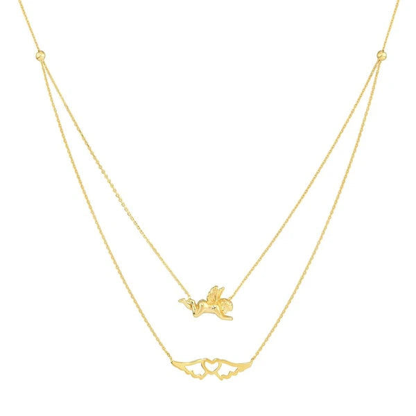 Angel and Wings Layered Duo Adj. Necklace