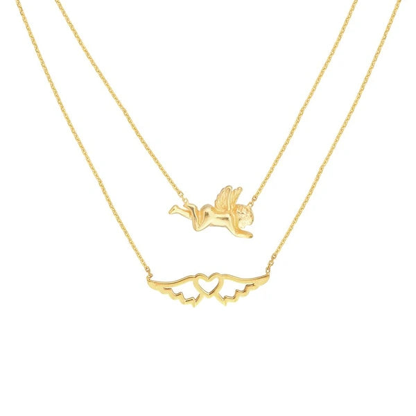 Angel and Wings Layered Duo Adj. Necklace