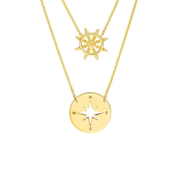 Wheel and Compass Layered Duo Adj. Necklace