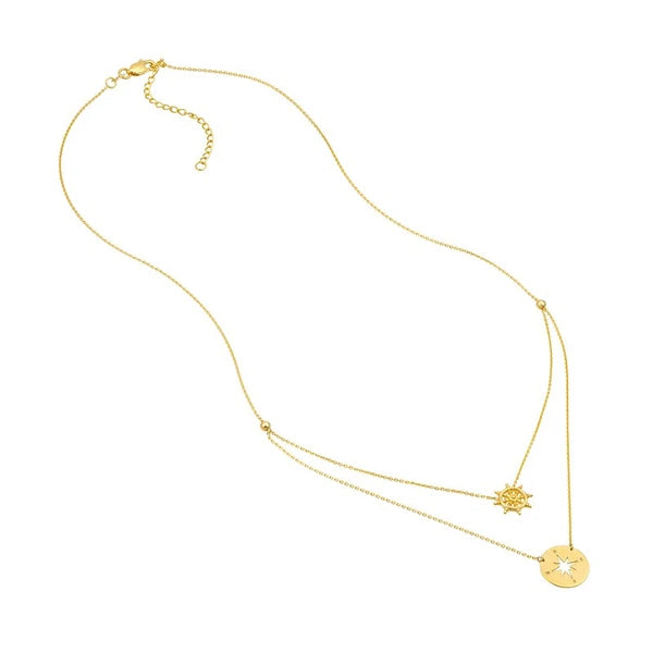 Wheel and Compass Layered Duo Adj. Necklace
