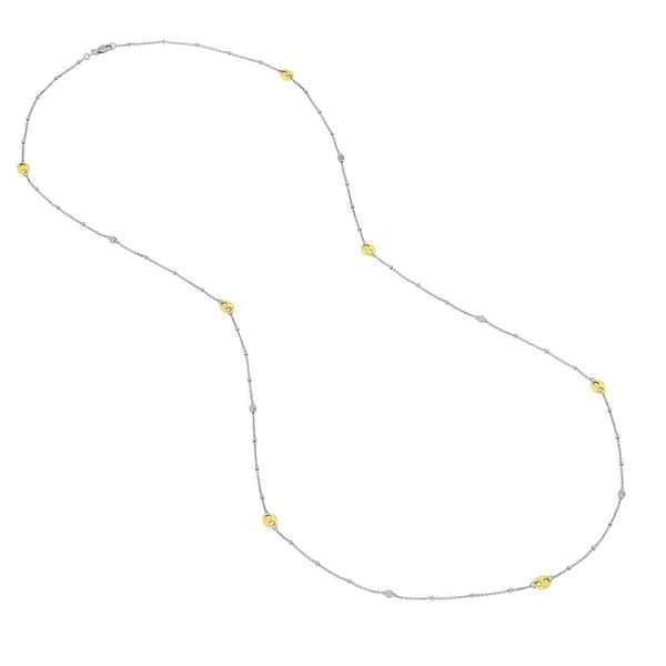 Sterling Silver Bead and Mariner Link Station Long Necklace