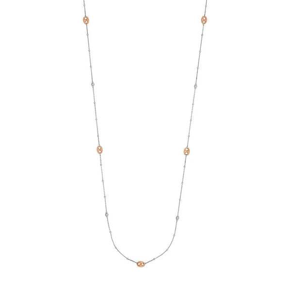 Long And Lovely White/Rose Puff Mariner Bead Necklace