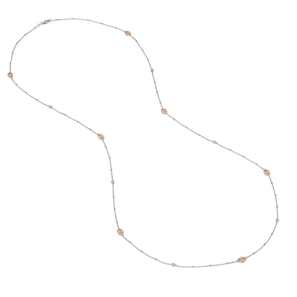 Long And Lovely White/Rose Puff Mariner Bead Necklace