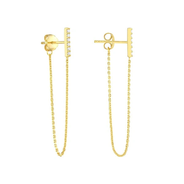 Front to Back CZ Staple Bar Earrings