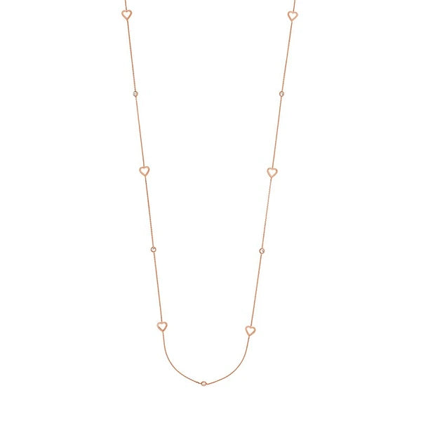 Sterling Silver CZ and Open Heart Station Long Necklace