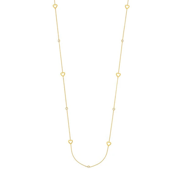 Sterling Silver CZ and Open Heart Station Long Necklace