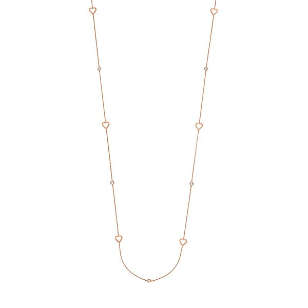 Sterling Silver CZ and Open Heart Station Long Necklace