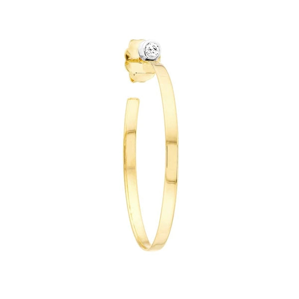 Two-Tone Open End Hoop Earrings with 1/15tcw Diamond Bezel